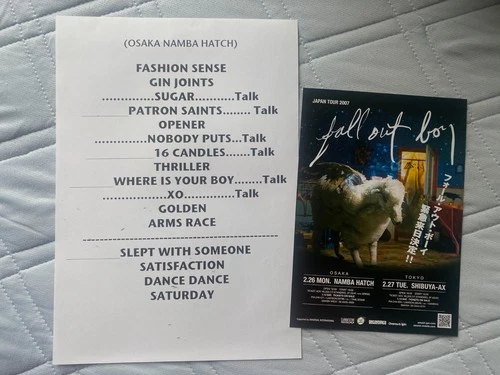 FALL OUT BOY live 2007 JAPAN tour flyer / setlist Fueled By Ramen Pete WENTZ