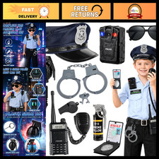 Kids Police Costume Set with Accessories, Halloween Dress Up Toys for Ages 3-10