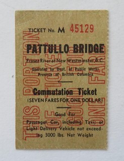 mh26 Pattullo Bridge toll fare UNUSUAL SIZE 1937 52 New Westminster / Vancouver