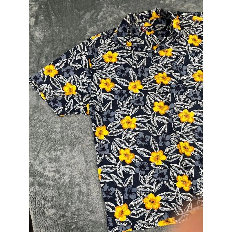 Camisa Hawaiana Para Hombre Chaps Ralph Lauren Negra Amarilla Floral Grande Alta 2XB EXC Foto 4 de 4