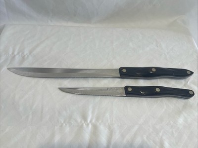 Cutco  Serrated Kitchen Knives (2)  1721 KN  Trimmer & 1723 Carver Orange Swirl
