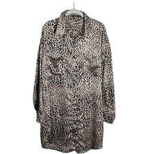 Boohoo Tan and Black Leopard Print Long Sleeve Button Down Shirt Dress Size 14