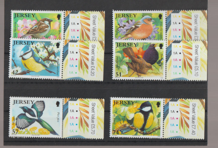 JERSEY 2007 Garden Birds Set con pestañas MNH por escaneo