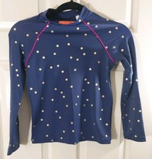 Boden Girls Swim Shirt With Sun Protection Navy Whith Gold Polka Dots Size 9-10y