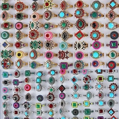 Wholesale 15/30Pcs Ring Mixed Bulk Finger Ring Gemstone Crystal Jewelry Lot Boho