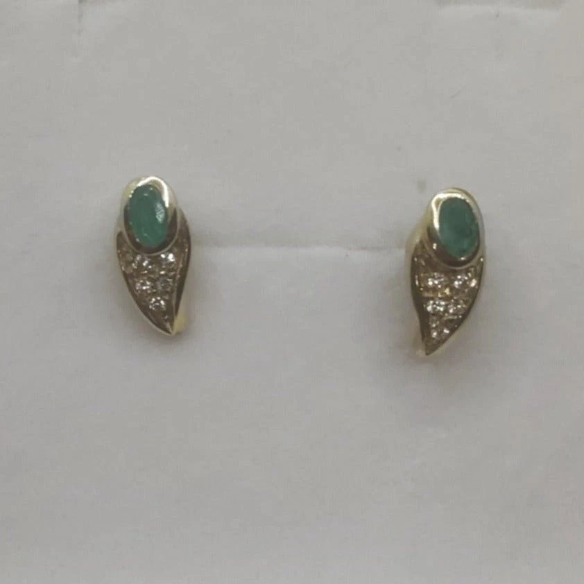 Boucles D’oreilles En Argent 925 Avec émeraude Et Zirconium – Neuves, Rhodiées, Clous