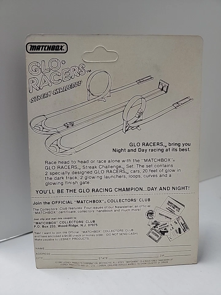 Nuevo en caja Matchbox #13 1982 Glo Racers Burnin 280 DATSUN 280ZX coche brilla en la oscuridad viejo Foto 3 de 4