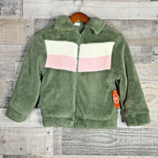 Wonder Nation Girls Soft Green Jacket M 7 8 Fuzzy Zip Up Spring Plush Coat