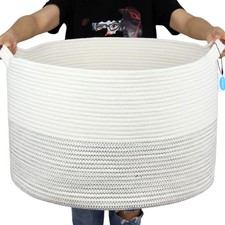 XXXLarge Cotton Rope Basket 21.7" x 21.7" x 13.8" Woven Laundry Basket for Bl...