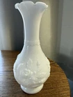 Vintage Imperial Glass Milk Glass Bud Vase With Embossed Rose Design 6 1/2 Inche