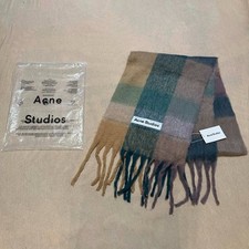 Acne Studios Vally Large Check Scarf Beige Navy White Alpaca Wool NWT Italy
