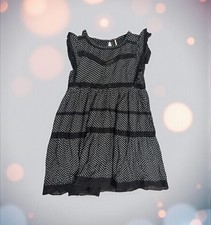 Free People Retro Kitty Black Floral Crochet Trim Tiered Mini Dress