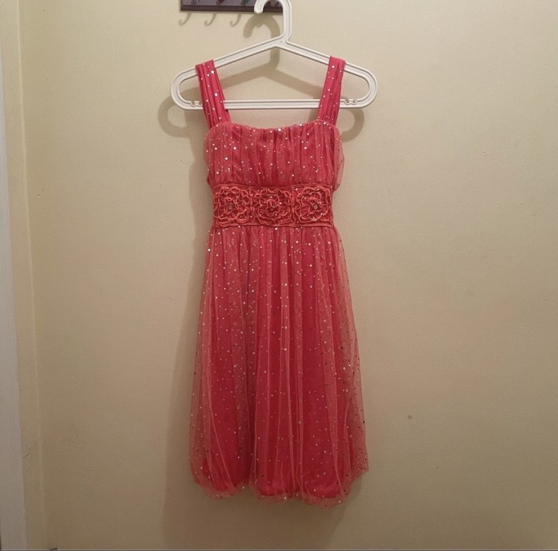 NWOT hot pink Lace overlay dress with sequins, embroidered, beaded,girls size 16