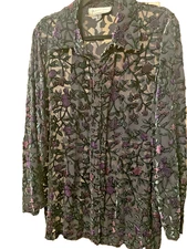 Travis Ayers Silk Rayon Burnout button down/collar top size 14 Beauty 🌷