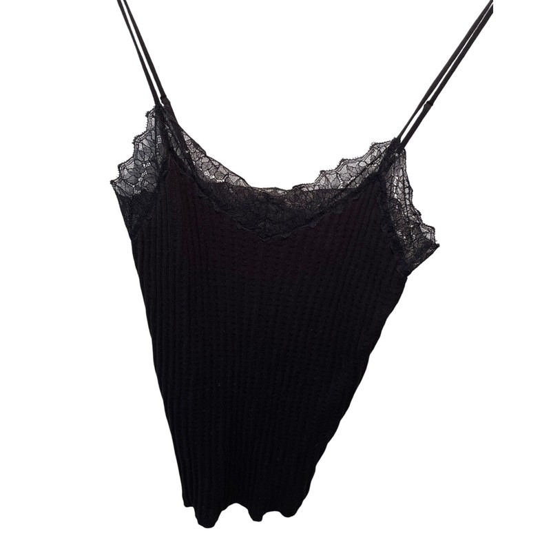 Moda International LG Black Lace Cami Top Cotton Cashmere Blend Sleeveless Tank
