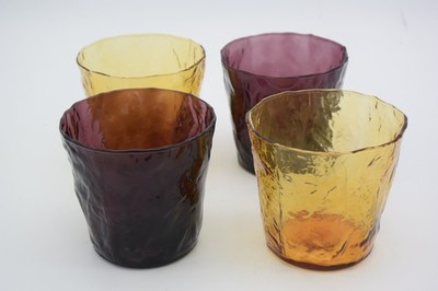 4 Morgantown Seneca Driftwood Plum 2 Amethyst & 2 Amber Doubble Old Fashold 10oz