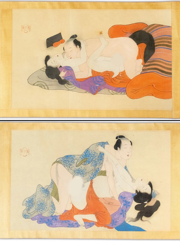 Cuadro erótico japonés Shunga manuscrito Ukiyoe Eishi Chobunsai (K00871 Foto 3 de 4