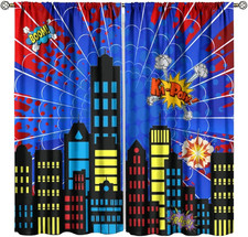 Super City Hero Window Curtains for Kids,Comics Style Super Urban Cartoon Spider