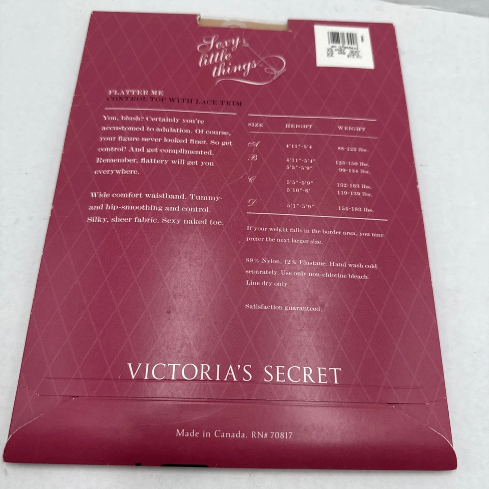 Victoria’s Secret Pantyhose Sexy Little Things~Control Top w/ Lace Trim Size D - Image 4 of 4