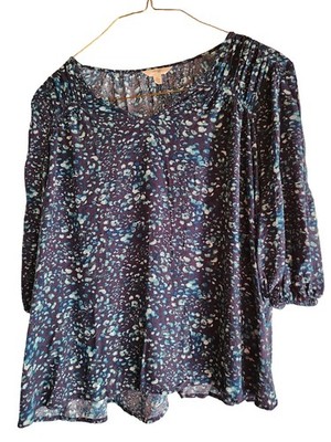 Terra &Sky 1X( 16W-18W) Women's Navy Print Top 3/4 Sleeve Whimsical Fairycore