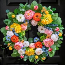 Pinkpuii Spring Wreaths for Front Door 24 Inch Vibrant Spring Summer Wreath w...