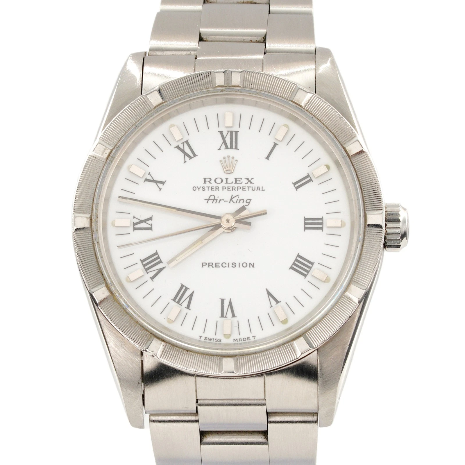 Rolex — Men Rolex Stainless Steel Air-King Watch Oyster w/White & Black Roman Dial 14010
