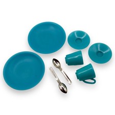 Barbie Blue Aqua Tea Set Lot Plates Saucers Cups Spoons TMK 1034 1924 VHTF