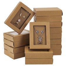 16 Sets Kraft Paper Jewelry Display Drawer Box with Clear Window 4.5x3.4x1 In...