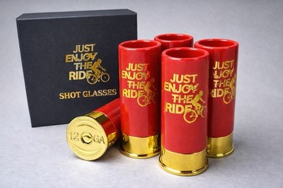4er Set Shotgläser 12 GA Design Rot Gold   Patronen Look Just Enjoy The Ride