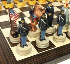 US American Civil War Wife Queens Chess set W 14" Ebony Black & Maple Wood Board