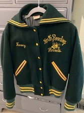 Vintage 1980s Letterman HS Jacket Women S Wool Sailor Collar Green Hornets