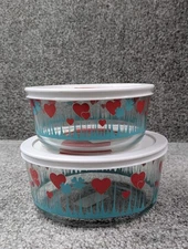 Pyrex Lucky In Love Simply Store Clear Glass Round Storage Bowl Set Hearts Clove