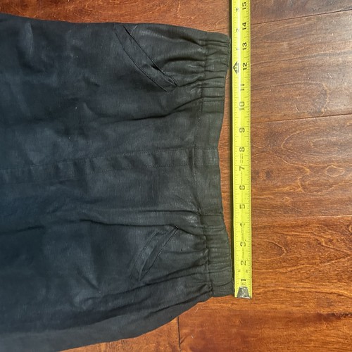 FLAX 100% Black Linen Skirt Maxi Lagenlook Pockets Front Slit Elastic Waist Sz L - Picture 10 of 10