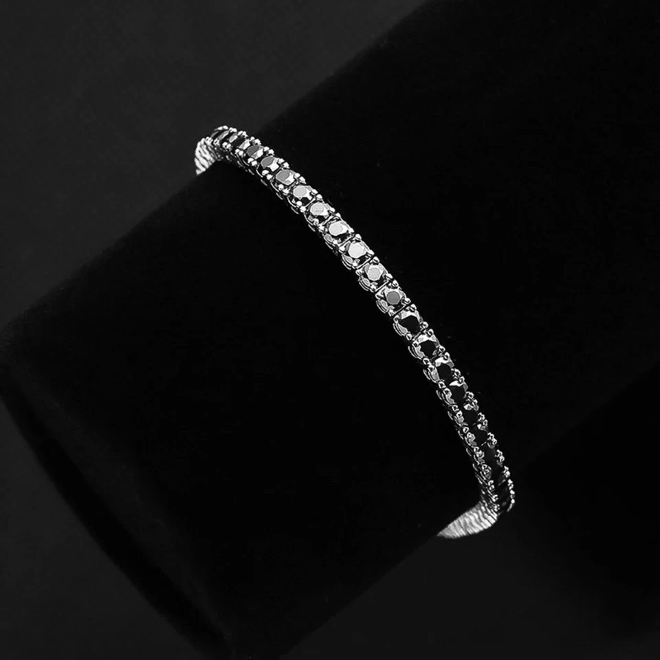 Black Moissanite Tennis Bracelet Platinum Plated Sterling Silver - Image 3 of 4