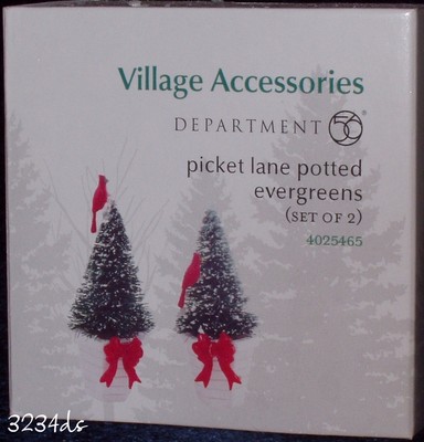 New Dept 56 Accessory #4025465 PICKET LANE POTTED EVERGREENS Set 2 Pcs Cardinals
