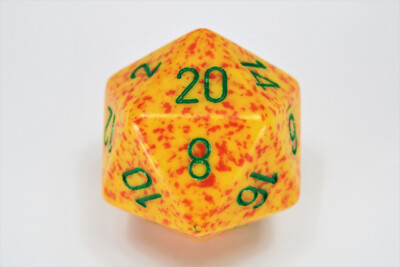 LOTUS - Jumbo 34mm Speckled D20 Orange & Yellow with Green Extra Large Counter