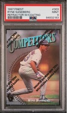 PSA 9 1997 Topps Finest Uncommon Silver Refractor Ryne Sandberg #303 HOF POP 6