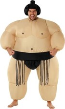 Adult Black Inflatable Sumo Wrestler Costume Men s Halloween Blow Up Fat Suit