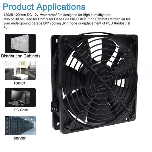 120mm 12cm Waterproof Dustproof IP68 Cooling Fan,120X120X25mm 3P 3-Pin Dual Ball - Imagen 3 de 10