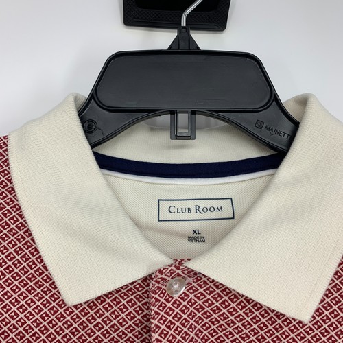Club Room Top Mens Size XL Polo Shirt Frat Geometric Short Sleeve Red Button - Picture 5 of 14