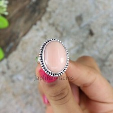 Natural Pink Opal 925 Sterling Silver Boho Statement Organic Artisan Ring