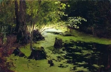Dream-art Oil painting Isaac-Levitan-Water-margin-A-pond landscape with forest