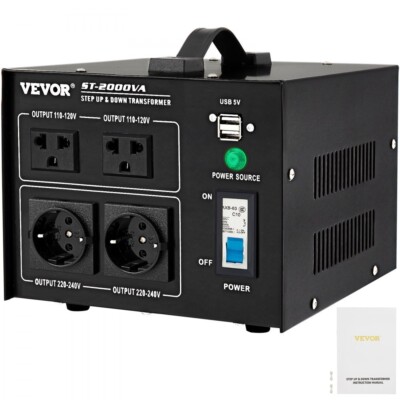 VEVOR Voltage Converter Transformer,2000W Heavy Duty Step Up/Down Transformer