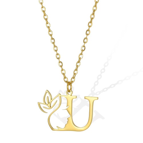 ✅ Collier Acier Inoxydable Lettre Prénom Fleur Femme pendentif initial Bijoux - Picture 25 of 30