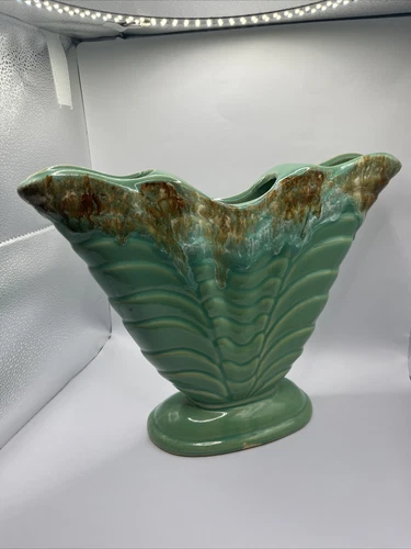 Vintage Roseville Pottery, Triple Drip Fan Vase, Teal green
