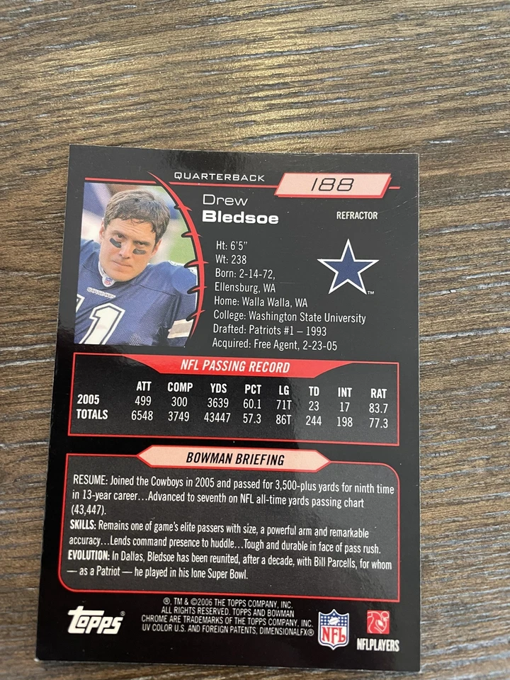 2006 Bowman Chrome #188 Drew Bledsoe Refractors - Image 2 of 2