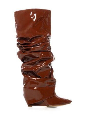 Runway American Style lässig plissiert Damen spitz zulaufend kniehohe Stiefel Keilabsatz - Bild 26 von 28