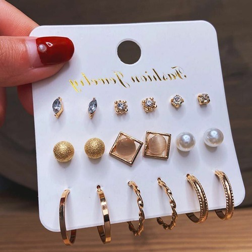Set orecchini cerchio perle tonde quadrate geometriche in resina acrilica gioielli moda NUOVI - Foto 39 di 39