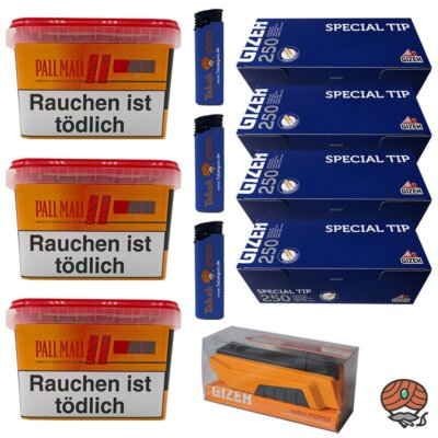 Pall Mall Allround Mega Box Tabak 3x 125g, Hülsen, Gizeh Vario Stopfer