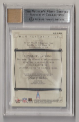 2004 Fleer Greats Dan Pastorini #GBA-DP Auto Beckett 8.5 Oilers QB - Picture 2 of 2